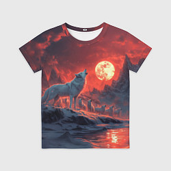 Футболка детская Белый волк воет на луну, цвет: 3D-принт