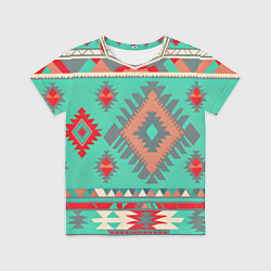 Футболка детская Оранжево бирюзовый геометрический узор в стиле ацт, цвет: 3D-принт