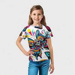 Футболка детская Бабочка и череп - нейроарт паттерн, цвет: 3D-принт — фото 2