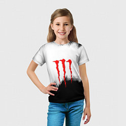 Футболка детская Monster energy чёрно белые краски, цвет: 3D-принт — фото 2