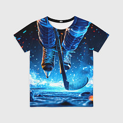 Футболка детская Хоккеист в синем пламени, цвет: 3D-принт