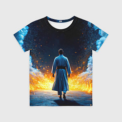 Футболка детская Айкидоист в огне и синий дым, цвет: 3D-принт