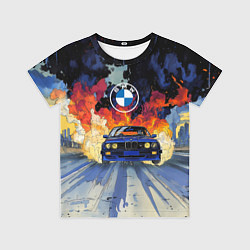 Футболка детская Синяя БМВ за огнем, цвет: 3D-принт