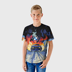 Футболка детская Синяя БМВ за огнем, цвет: 3D-принт — фото 2