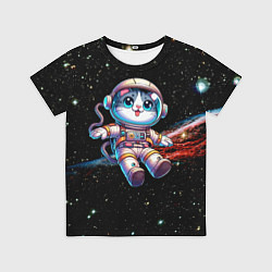 Футболка детская Котёнок космонавт в открытом космосе, цвет: 3D-принт