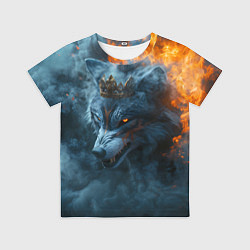 Футболка детская Волк в короне в огне, цвет: 3D-принт