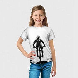 Футболка детская Велосипедист чб, цвет: 3D-принт — фото 2