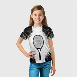Футболка детская Теннисная ракетка в черно-белом, цвет: 3D-принт — фото 2
