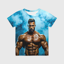 Футболка детская Бодибилдер в синем дыму, цвет: 3D-принт