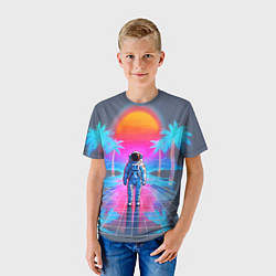Футболка детская Пальмы в космосе - вапорвейв космонавт, цвет: 3D-принт — фото 2