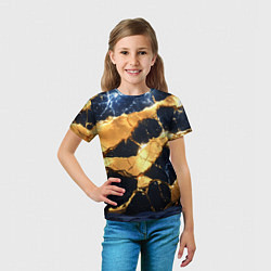Футболка детская Золотая текстура на синем, цвет: 3D-принт — фото 2