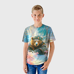 Футболка детская Русский медведь военный в лесу, цвет: 3D-принт — фото 2