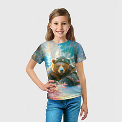 Футболка детская Русский медведь военный в лесу, цвет: 3D-принт — фото 2