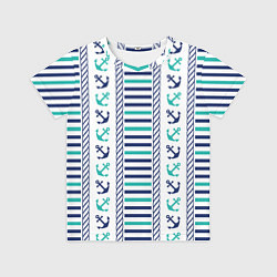 Футболка детская Морской орнамент с якорями и полосками, цвет: 3D-принт