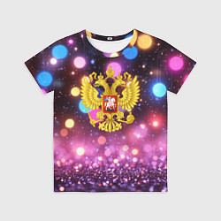Футболка детская Герб России на фоне бокке, цвет: 3D-принт