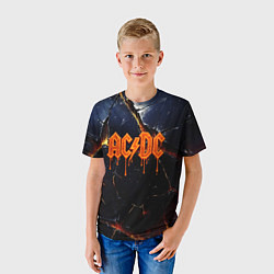 Футболка детская ACDC лого из лавы на треснутой текстуре, цвет: 3D-принт — фото 2