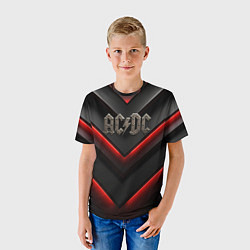Футболка детская ACDC лого из металла на черно-красной текстуре, цвет: 3D-принт — фото 2