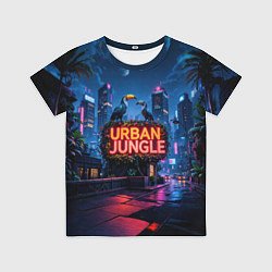 Футболка детская Городские здания зеленые растения и попугаи, цвет: 3D-принт