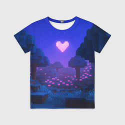 Футболка детская Ночной лес Minecraft с сердечком луной, цвет: 3D-принт