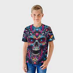 Футболка детская Colorful cyber skull - pattern, цвет: 3D-принт — фото 2