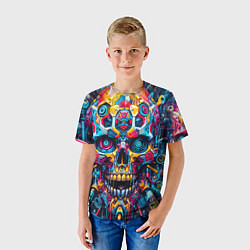 Футболка детская Кибер череп - нейроарт паттерн, цвет: 3D-принт — фото 2