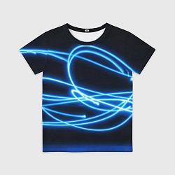 Футболка детская Неоновые голубые волны на черном фоне, цвет: 3D-принт