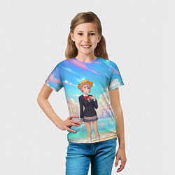 Футболка детская Дандадан Сиратори Айра на берегу моря, цвет: 3D-принт — фото 2