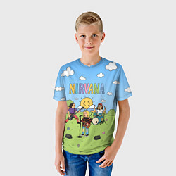 Футболка детская Nirvana мультяшный стиль на поляне, цвет: 3D-принт — фото 2