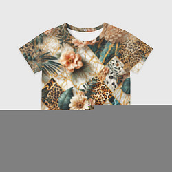 Футболка детская Цветы на кусках мрамора и леопардовом узоре, цвет: 3D-принт