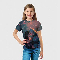 Футболка детская Йеннифэр и Геральт и розовые лепестки, цвет: 3D-принт — фото 2