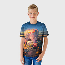Футболка детская Фрирен с цветами, цвет: 3D-принт — фото 2