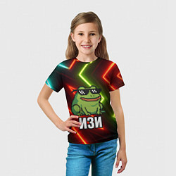 Футболка детская Изи - лягушка мем в пиксельных очках, цвет: 3D-принт — фото 2