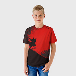 Футболка детская Лошадь скачет на красном фоне, цвет: 3D-принт — фото 2