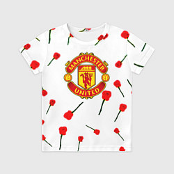 Футболка детская Манчестер Юнайтед розы паттерн, цвет: 3D-принт