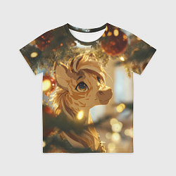 Футболка детская Лошадка любуется елочным шаром, цвет: 3D-принт