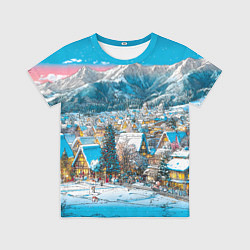 Футболка детская Новогодняя деревушка в горах, цвет: 3D-принт