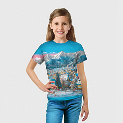 Футболка детская Новогодняя деревушка в горах, цвет: 3D-принт — фото 2