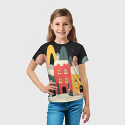 Футболка детская Разноцветные новогодние дома, цвет: 3D-принт — фото 2