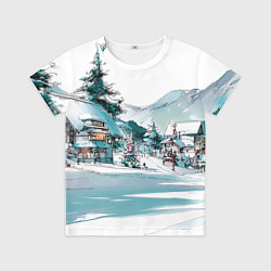 Футболка детская Дома и елки - Новый год, цвет: 3D-принт