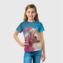 Футболка детская Новогодняя лошадь в очках, цвет: 3D-принт — фото 2