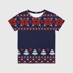 Футболка детская Новогодний вязаный узор, цвет: 3D-принт