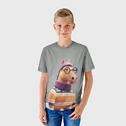 Футболка детская Новогодняя лошадка хипстер, цвет: 3D-принт — фото 2