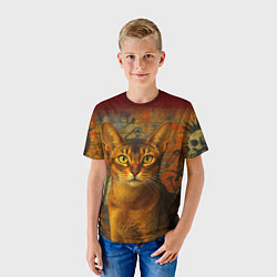 Футболка детская Абиссинская кошка на фоне кирпичной стены с граффи, цвет: 3D-принт — фото 2