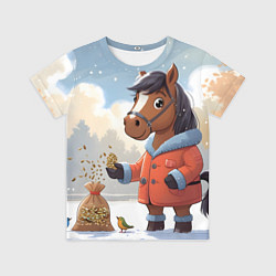 Футболка детская Лошадка на зимней прогулке, цвет: 3D-принт