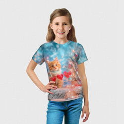 Футболка детская Котенок и гирлянда из сердечек, цвет: 3D-принт — фото 2