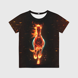 Футболка детская Огненная лошадь из темноты, цвет: 3D-принт