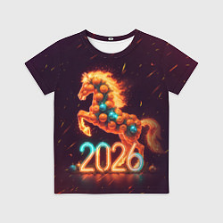 Футболка детская Новогодняя мандариновая лошадь 2026, цвет: 3D-принт