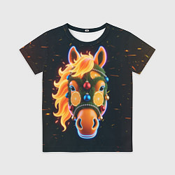 Футболка детская Новогодняя мандариновая лошадь, цвет: 3D-принт