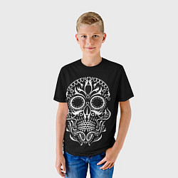 Футболка детская Мексиканский череп на черном, цвет: 3D-принт — фото 2