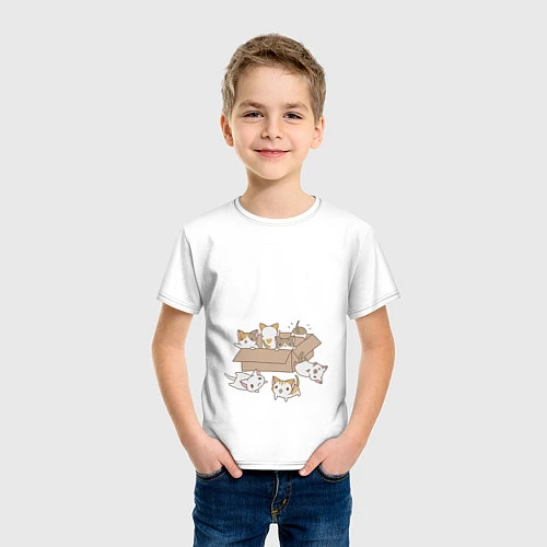 Детская футболка Котики в коробке / Белый – фото 3